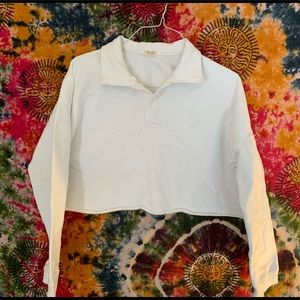 White Cropped Long Sleeve Polo